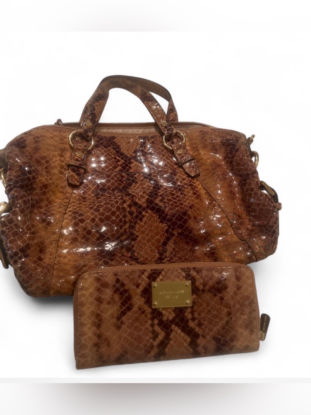 Michael Kors Brown Snake-Embossed Tote with Matching Wallet